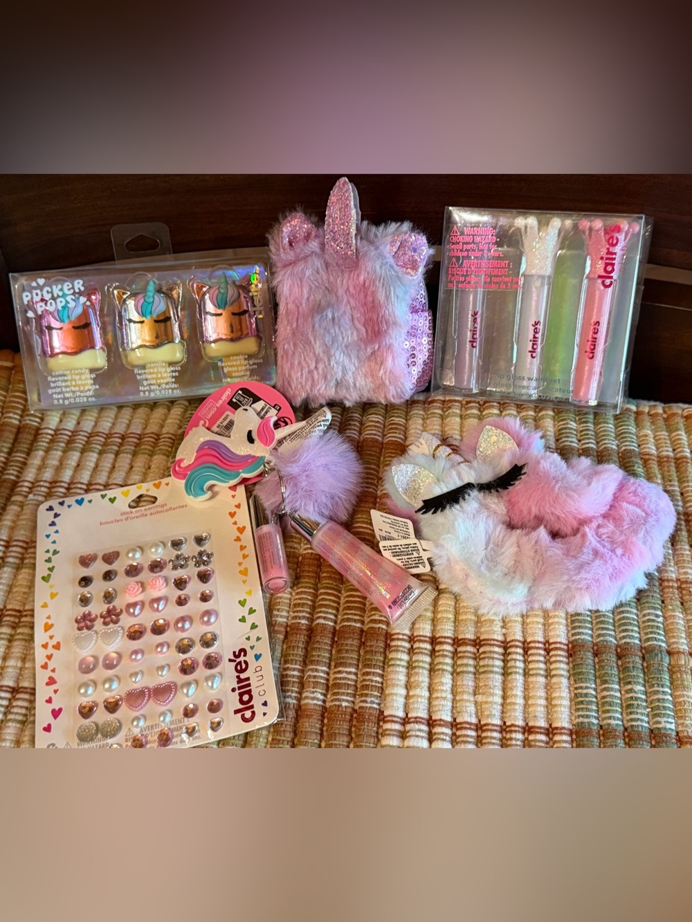 Claire's Unicorn Lip Gloss & Fuzzy Bag Charm Bundle
